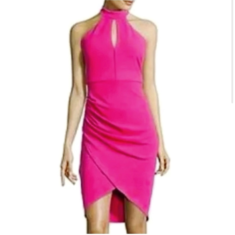 NWT Bisou Bisou Hot Pink Halter Rouched Dress